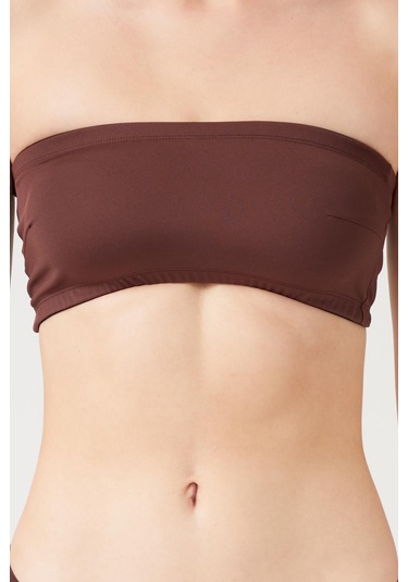Straplez Crop Top Büstiyer Koyu Kahverengi Koyu Kahve