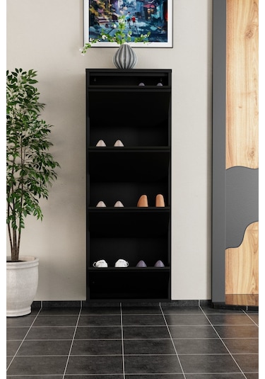 4 Kapaklı Metal Ayakkabılık Siyah Siyah