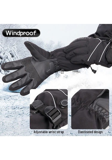 Vkemall Isıtmalı Eldivenler Pil İle Çalışan Dokunmatik Ekran Su Geçirmez Isıtma Eldivenleri Kış Sıcak Kayak Eldivenleri Tırmanma Yürüyüş Bisiklet Motosiklet Kayak Snowboard Siyah