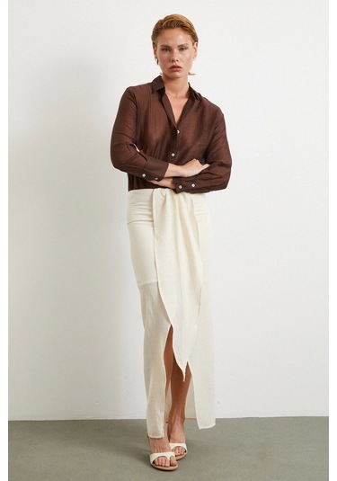 Önü Bağlamalı Etek Krem Krem