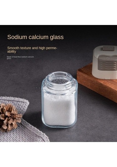 Besthome1 Kontrol Tuz Şişesi Cam Baharat Şişesi Ev Basın Tipi Kantitatif Mutfak Tuzluk Baharat Şişesi Gri Renk Gri