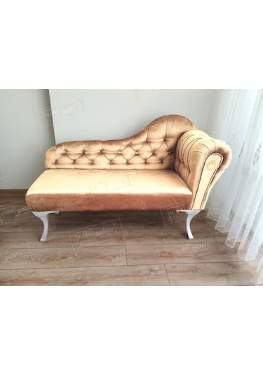 Ters Kol Dekoratif Bihter Koltuk Josefin Puf 120 Cm Beyaz Ayak Vizon