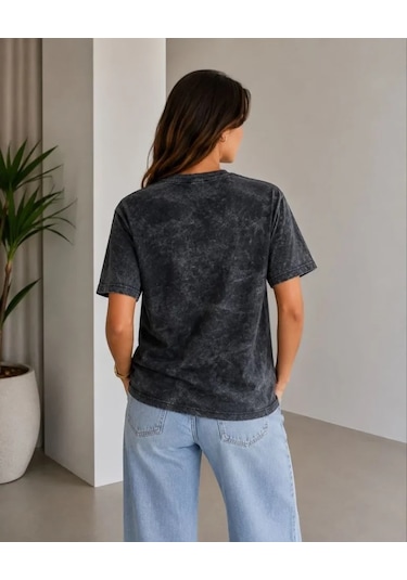 Defymoda Batik Desenli Tişört Bisiklet Yaka Kısa Kol Regular Fit T-shirt - Siyah