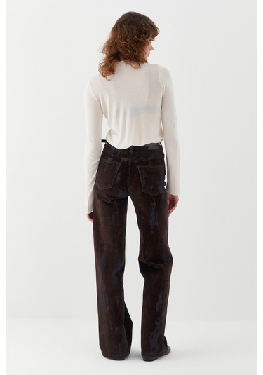 Wide Leg Baskılı Denim Pantolon Kahverengi Kahverengi