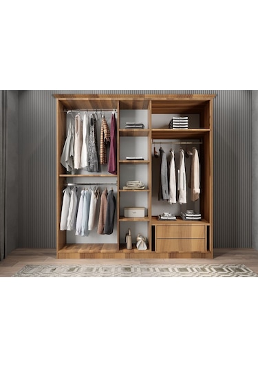 Riyad Membran 5 Kapaklı Gardırop Montaj Dahil Ceviz Beyaz 175 Cm