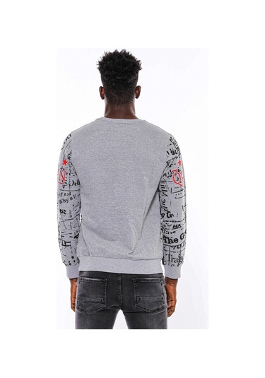 Wessi Gri Taşlı Baskılı Desenli Sweatshirt Gri