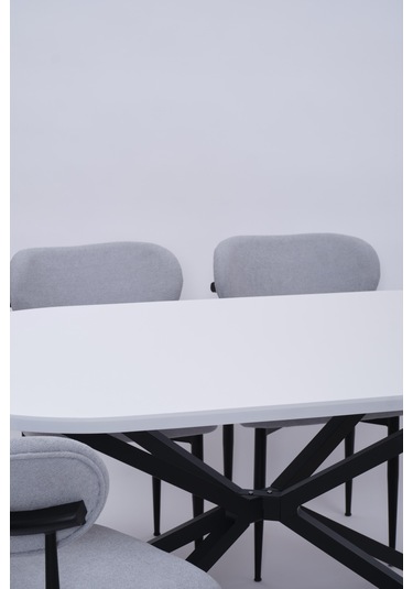 Bohem Metal Polo Boyalı Mdf Lak Panel Yemek Masa Takımı 90x170 Beyaz