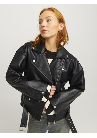 Kadın Fermuarlı Suni Deri Ceket - Frida Black Siyah