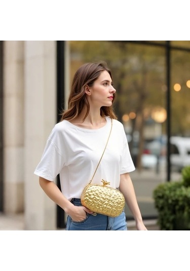 Trendooze Tianchishop Kadınlar İçin Altın Dokuma El Çantası Siyahımsı Yeşil Şık Boyut Siyah - Yeşil