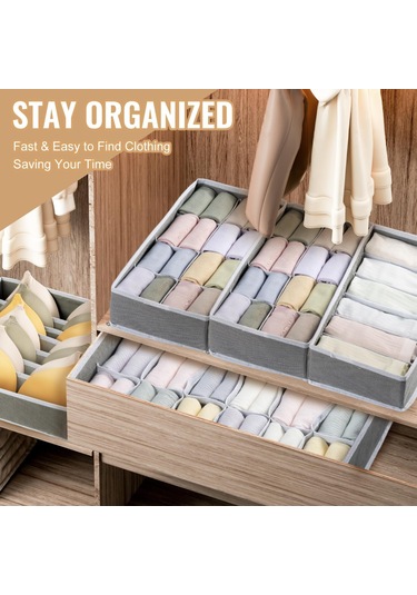 Ximistore9 Gri 4'lü Çok Bölmeli Organizer Seti: Giyim, Çorap, İç Giyim İçin Katlanabilir, Taşınabilir Ve Sporluk Saklama Kutuları 6+7+8+24 Bölmeli Gri