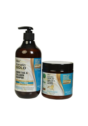Bio Keratin Gold At Kuyruğu Bitki Özlü Tuzsuz Şampuan 500 ML + Saç Bakım Maskesi 500 ML