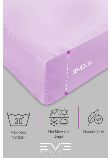 Eve Tekstil Fitted Yüksek Kaliteli Penye Kumaş Tek Kişilik Lastikli Çarşaf Lila