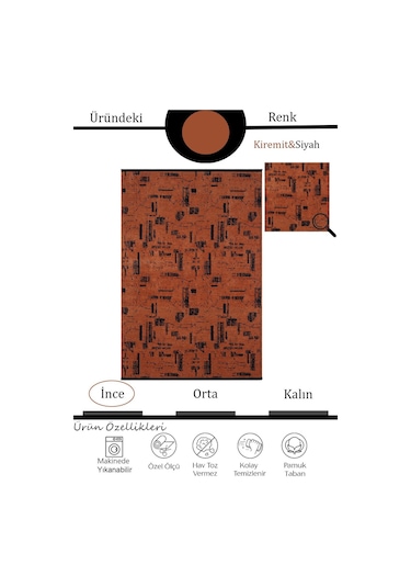 Çam Halı Bodrum Bdr 116 Kiremit Özel Latex Kaymaz Tabanlı Kilim