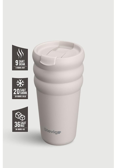 Stevig 3 Bubble Two-cap Straw Tumbler Çelik Termos 600 Ml Crushed Rock St-244 Bej