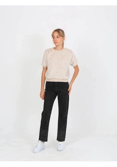 Marions Kız Çocuk Taşlı Jean-15237 Siyah