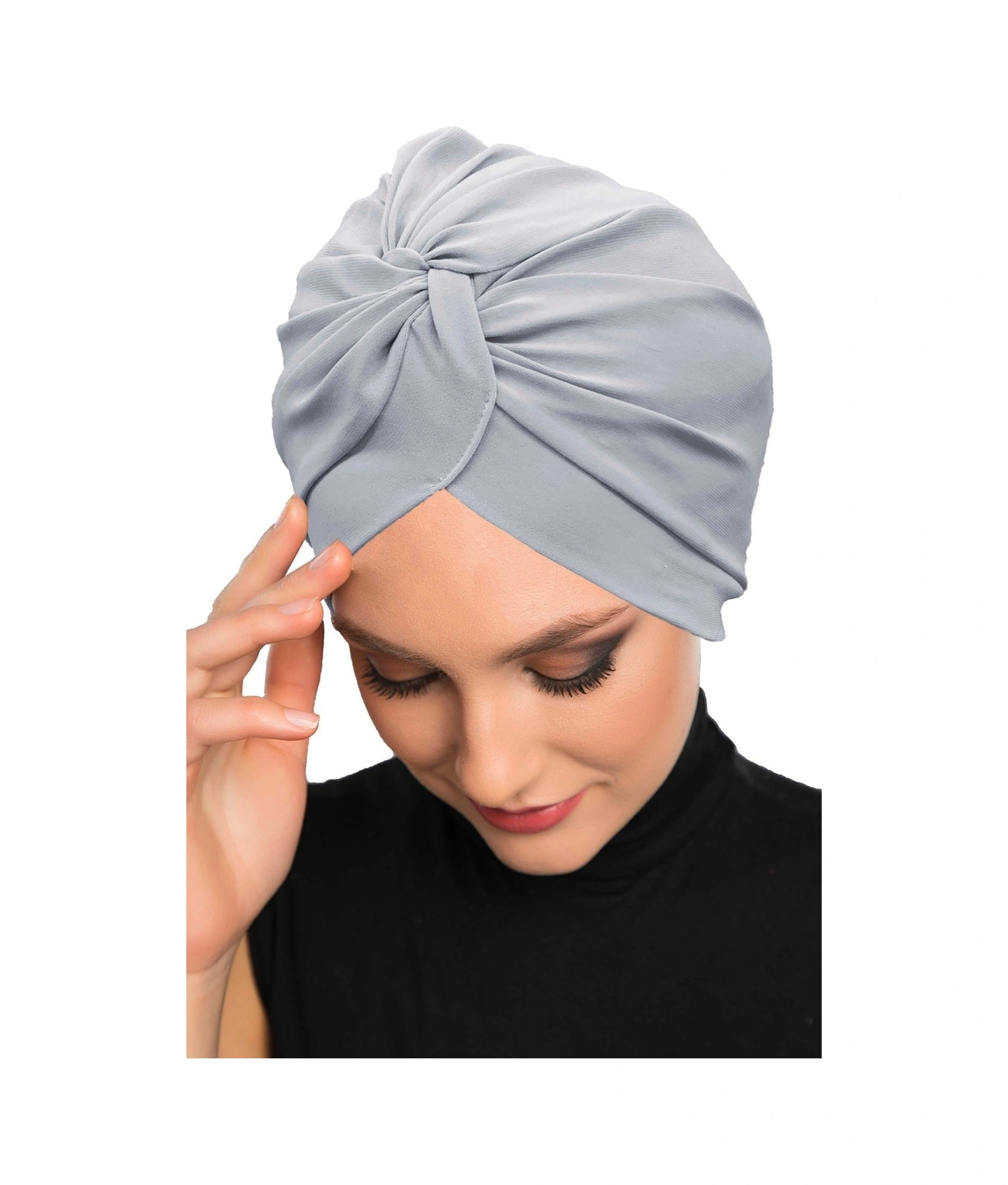 Çapraz Kancalı Açık Gri Hazır Türban Tesettür Dış Ve Havuz Bonesi Açık Gri
