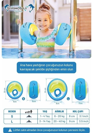 Fashcolle Large Beden Şişme Deniz Kolluğu 4-14 Yaş X 2 Adet Çok Renkli