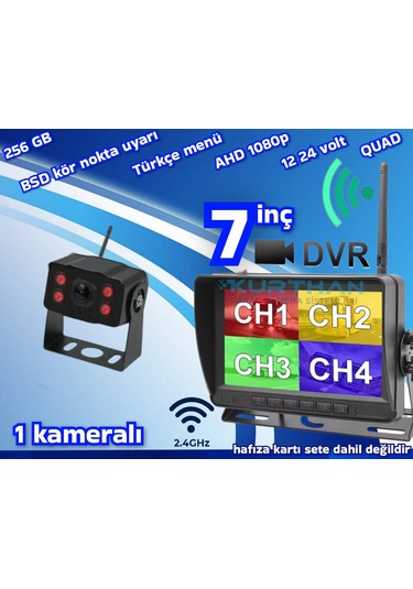 1 Adet Kablosuz Kamera Ahd 1080p 7 İnç Dvr Monitör Bsd Kör Nokta Sistemli 12 24 V