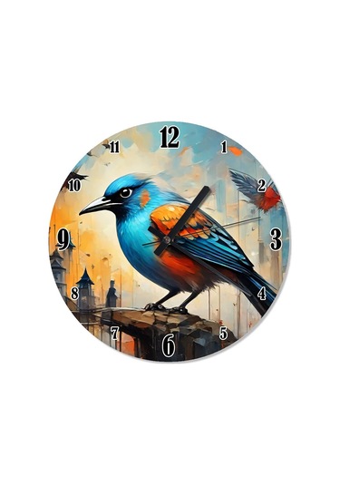 Mavi Kuş Dekoratif Duvar Saati Çok Renkli