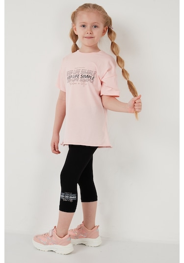Lela Pamuklu Bisiklet Yaka Kısa Kollu Taytlı Alt-Üst Kız Çocuk Takım 6212007 Somon Lela Pamuklu Bisiklet Yaka Kısa Kollu Taytlı Alt-Üst Kız Çocuk Takım 6212007 Somon