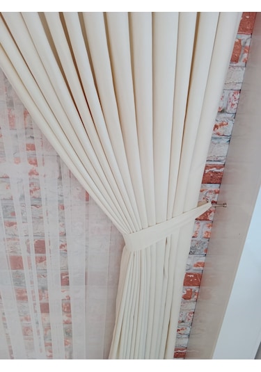 Bej Renk Fon Kadife Perde Çift Kanat 1/3 Sık Pileli Dikim V-02 Bej