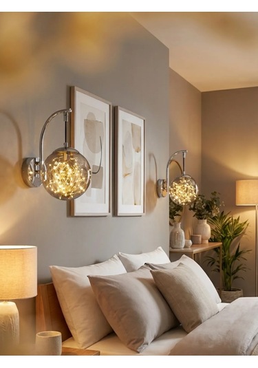 Glow Cam Peri Led Aplik Gold & Gümüş Gövde, Dekoratif Duvar Aydınlatma Gümüş