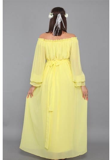 Modalabio Moda Labio - Babyshower Dökümlü Hamile Elbisesi Sarı