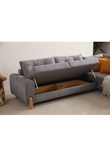 Rivaldu Köşe Takımı & Mekanizmalı Köşe Koltuk - Antrasit Keten Kumaş