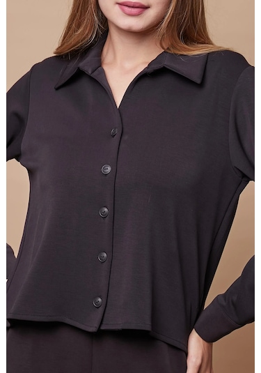 Kadın Şık Hafif Likralı Modal Kumaş Yakalı Uzun Kol Yanları Yırtmaçlı Gömlek Pantolon İçin Jument 49050 -siyah Siyah Kadın Şık Hafif Likralı Modal Kumaş Yakalı Uzun Kol Yanları Yırtmaçlı Gömlek Pantolon İçin Jument 49050 -siyah Siyah