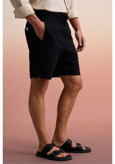 Grimelange TYRONE Erkek Beli Lastikli Arka Tek Cepli Relaxed Fit Siyah Şort