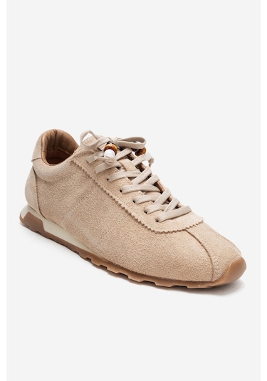 Brea Bej Süet Hakiki Deri Boncuklu Kadın Günlük Sneaker Bej