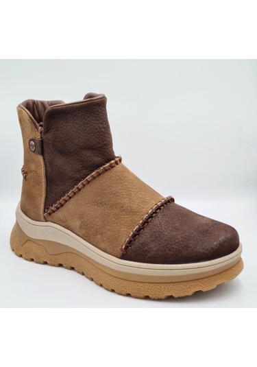 Mammamia D25kb-4090 Kahve Fındık Nubuk Hakiki Deri Kadın Günlük Fermuarlı Bot Kahve