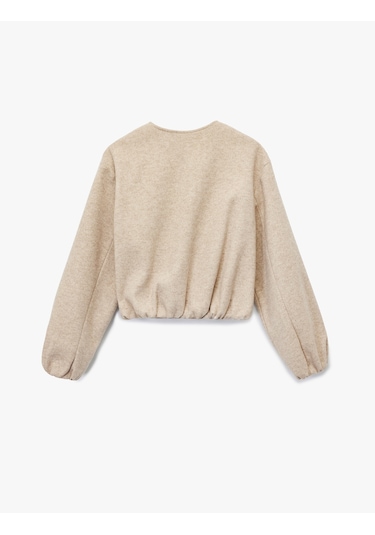 Koton Fermuarlı Bisiklet Yaka Uzun Kollu Crop Kaşe Kolej Bomber Ceket Vizon 6wak20207ew VIZON