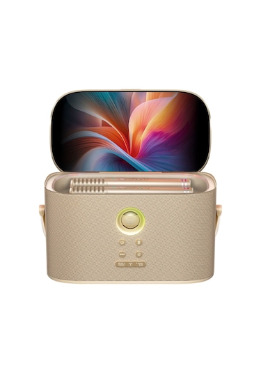 Ikarao Shell S2 Altın Taşınabilir Karaoke Makinesi 140w Çift Mikrofonlu, Bluetooth