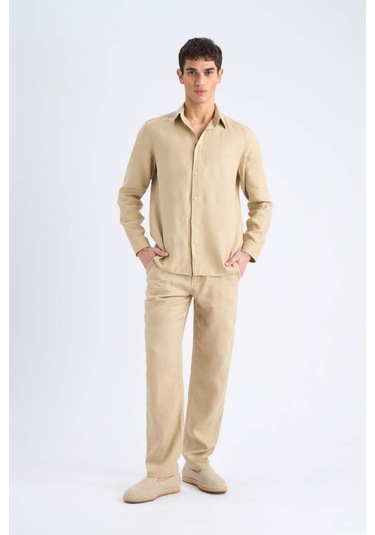DeFacto %100 Keten Relax Fit Rahat Kesim Düz Paça Yazlık Pantolon C1117AX25SPBG732