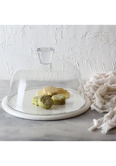 Akayev Mermer 25 CM Beyaz Cam Fanus