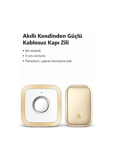 Kablosuz Kapı Zili Seti 60 Melodi, 110 Db, 150 M Menzil 1 Alıcı + 1 Buton