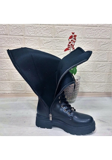 Pierre Cardin 52444 Siyah Fermuarlı Bağacaklı 41cm Bayan Çizme 001