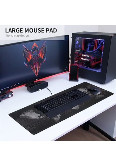 Geeksen Geniş Dünya Haritalı Su Geçirmez Ve Kaymaz Oyun/ofis Mouse Pad - 800x300mm