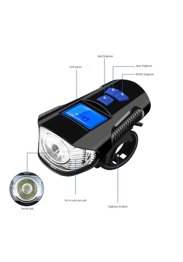 Techtic Lcd Hız Göstergeli Su Geçirmez 1500mah Kornalı Bisiklet Mavi - Siyah