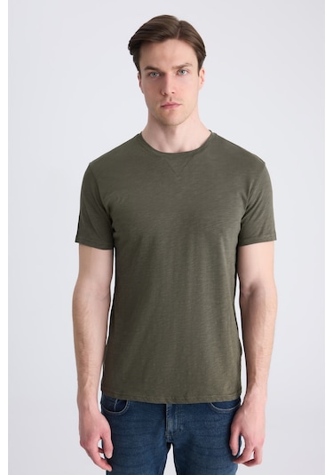 Twn Slim Fit Haki Düz %100 Pamuklu T-shirt 4ec1447011072 H01