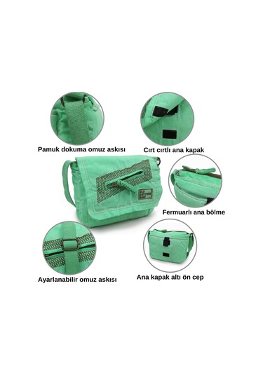 Old Cotton Cargo 7136 Küçük Omuz Günlük Okul Bag Tablet Çantası Açık Yeşil