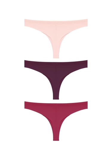 Basic File Lastlikli Lazer Kesim Brezilya Külot 3'lü Paket Çok Renkli 2