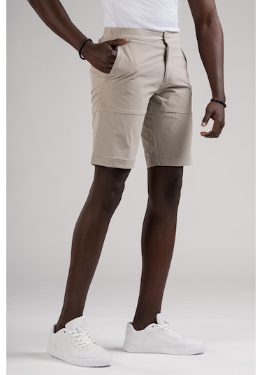 Beli Yarım Lastikli Paraşüt Kumaş Likralı Astarsız Cepli Slimfit Şort 001