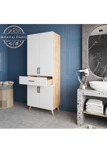 Mavera Çok Amaçlı Dolap Banyo Mutfak Kiler Dolabı Çam Beyaz Beyaz - Çam