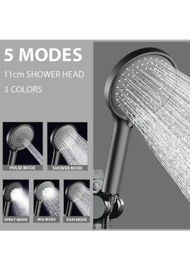 Duş Başlığı Yüksek Tazyikli Tasarruflu Banyo El Ayak Duşu Siyah Ultra Lüks 5 Fonksiyonlu Ayarlanabilir Dayanıklı Çok Renkli