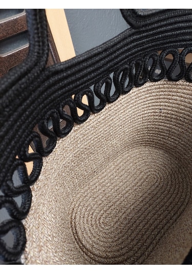 Doğal Hasır Jüt El Örmesi Günlük Kullanım Ve Plaj İçin Uygun Bayan Çanta-bej Siyah Trikotlu Bej - Siyah