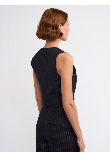 Dilvin Çizgili Yelek  Siyah