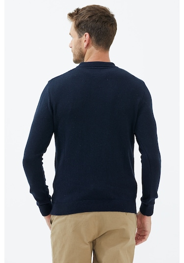 Polo Yaka Düğmeli Triko Kazak  - Lacivert