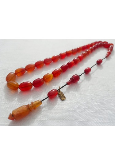 Mesut Elma Usta İmzalı Simli Sıkma Kehribar Tesbih... Ölçü 7x10